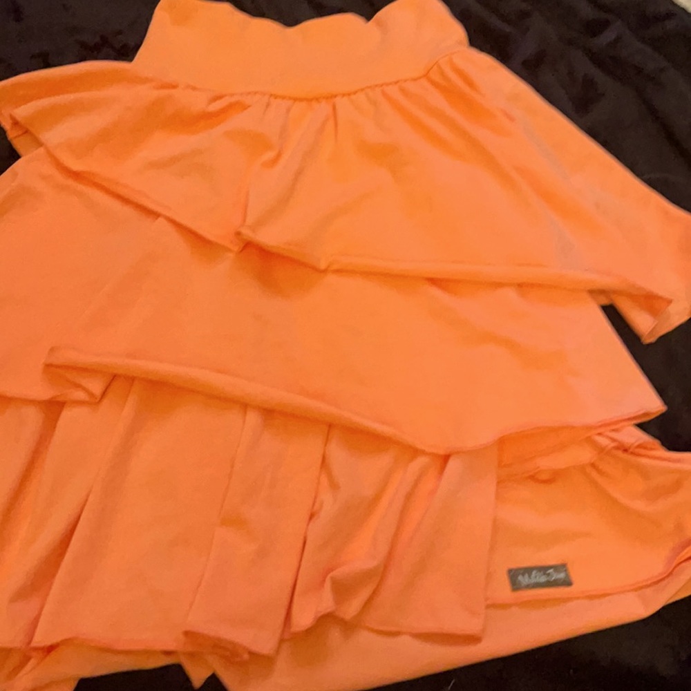 High waisted layered long orange skirt.